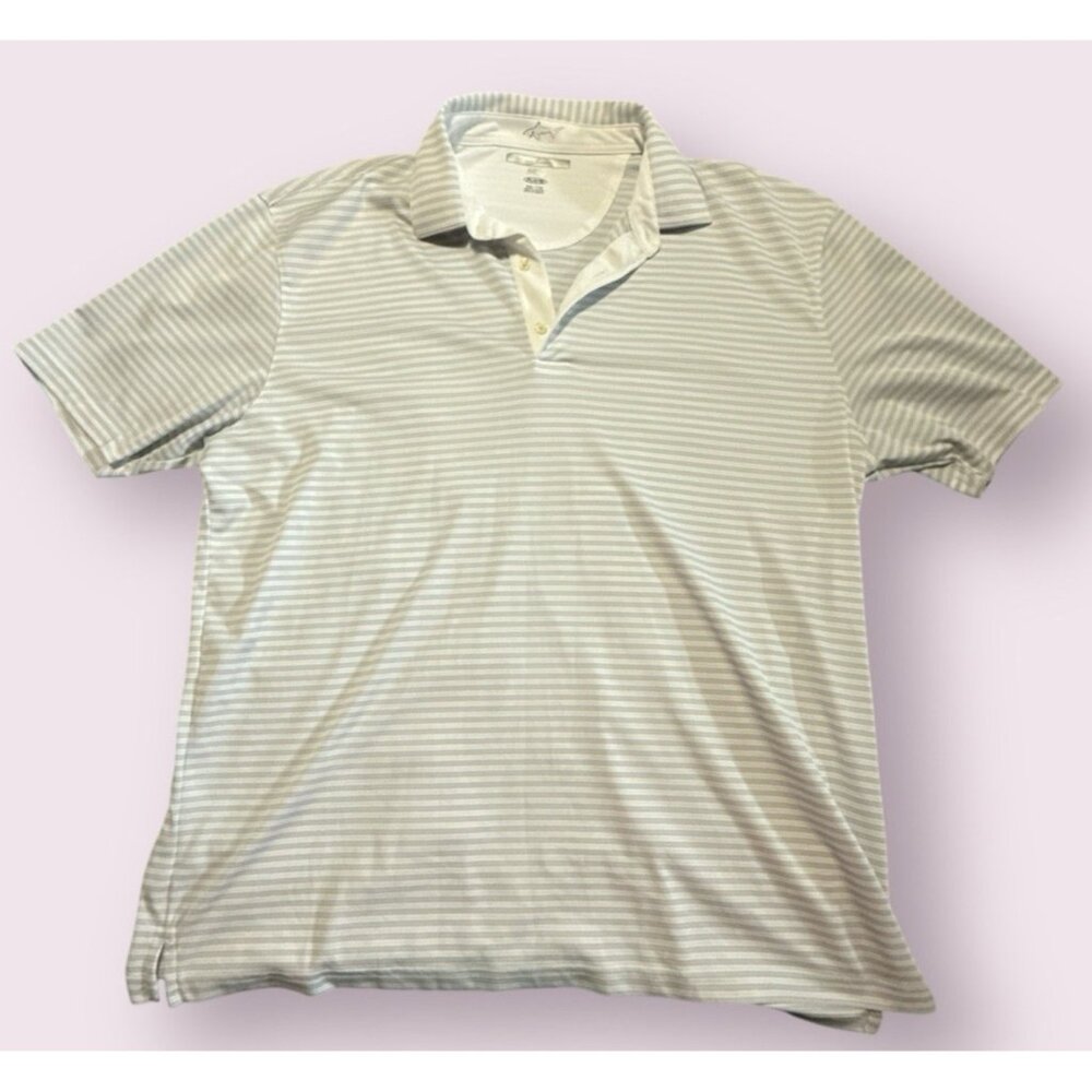 Greg Norman Shirt Men's XXL Gray White Stripe Golf Polo ML75‎ Playdry